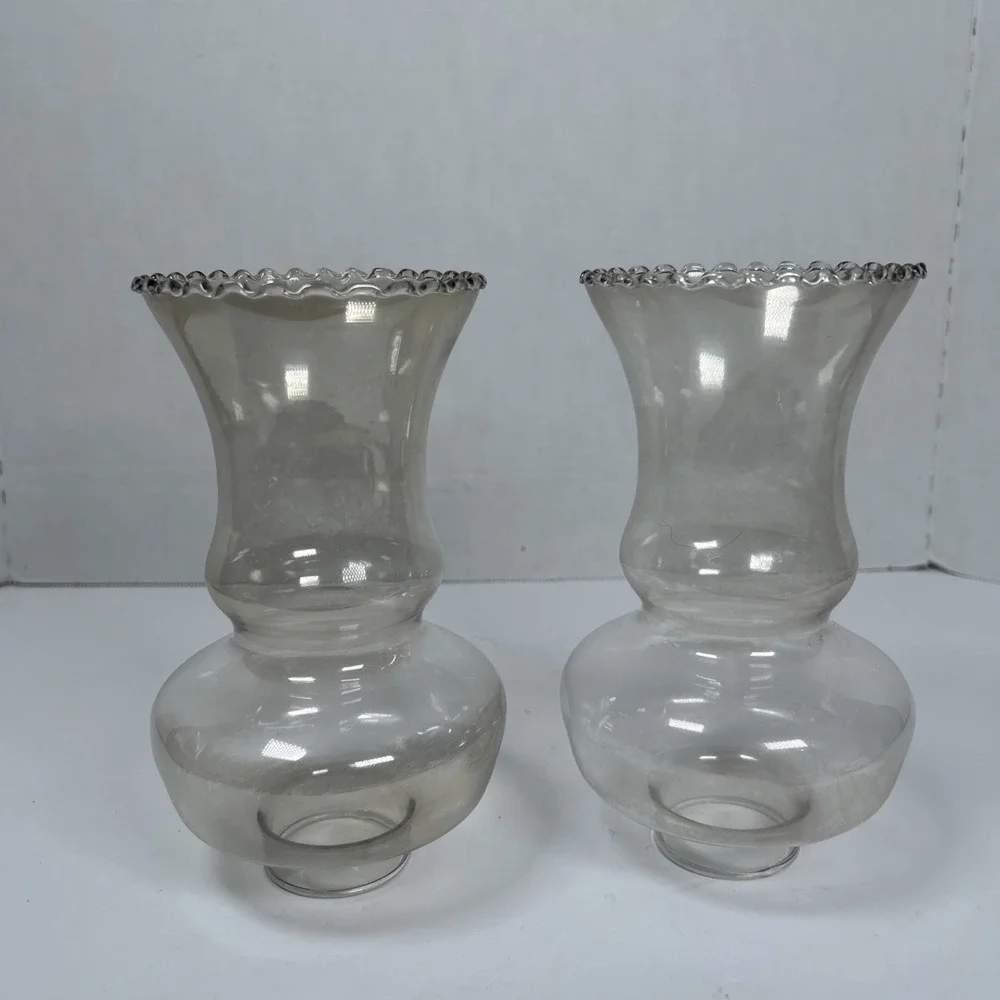 Vintage Iridescent Clear Glass Hurricane Lamp Shade Chimney  7.5